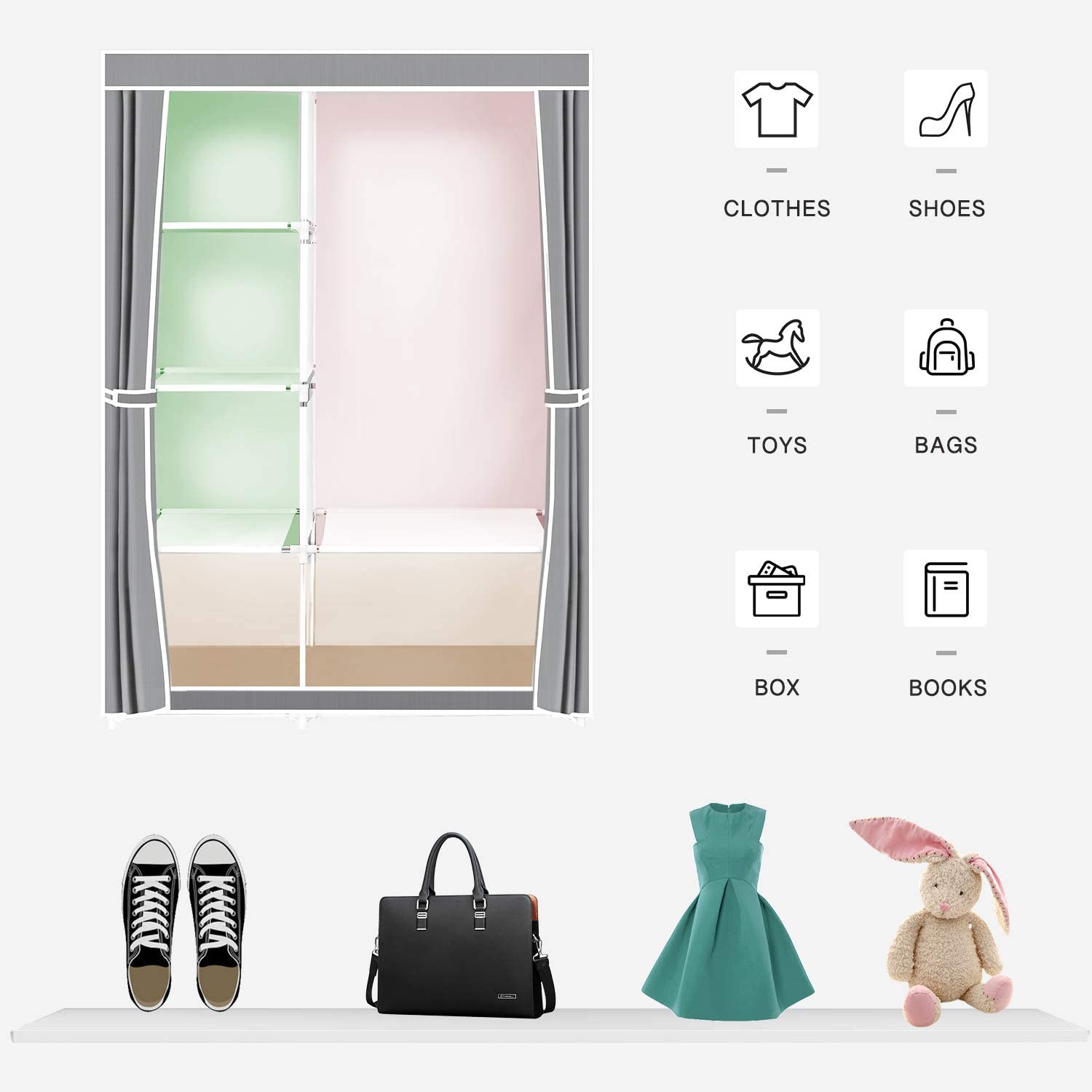 HW Closet Organizer Wardrobe Clothes Storage Shelves, Non-Woven Fabric Cover 41.3 x17.7 x66.9 inches