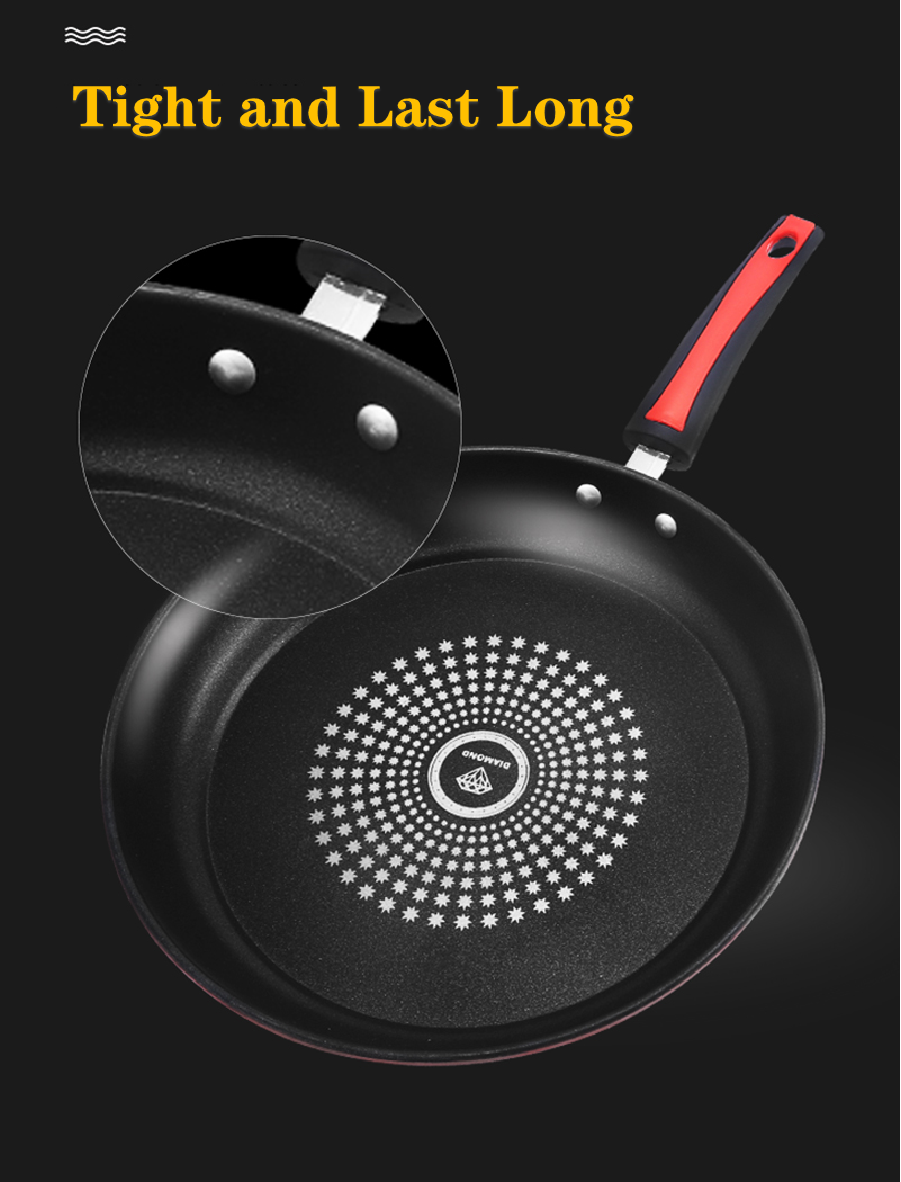 HW Extra Thick Diamond Nonstick Fry pan 24-26-28-30-32 Metal Utensil Frying Pan Suit All Stove ToxinFree Cookware