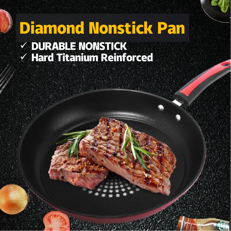 HW Extra Thick Diamond Nonstick Fry pan 24-26-28-30-32 Metal Utensil Frying Pan Suit All Stove ToxinFree Cookware