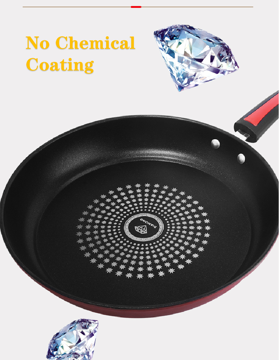 HW Extra Thick Diamond Nonstick Fry pan 24-26-28-30-32 Metal Utensil Frying Pan Suit All Stove ToxinFree Cookware