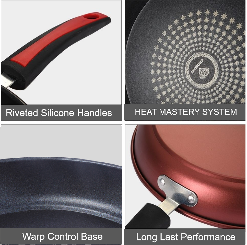HW Extra Thick Diamond Nonstick Fry pan 24-26-28-30-32 Metal Utensil Frying Pan Suit All Stove ToxinFree Cookware