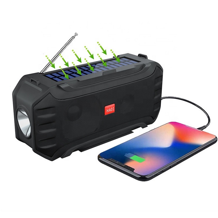 HW Solar Powered Portable Bluetooth Speaker Surrounded Stereo FM Radio LED Lighting Micophone Outdoor Wireless
