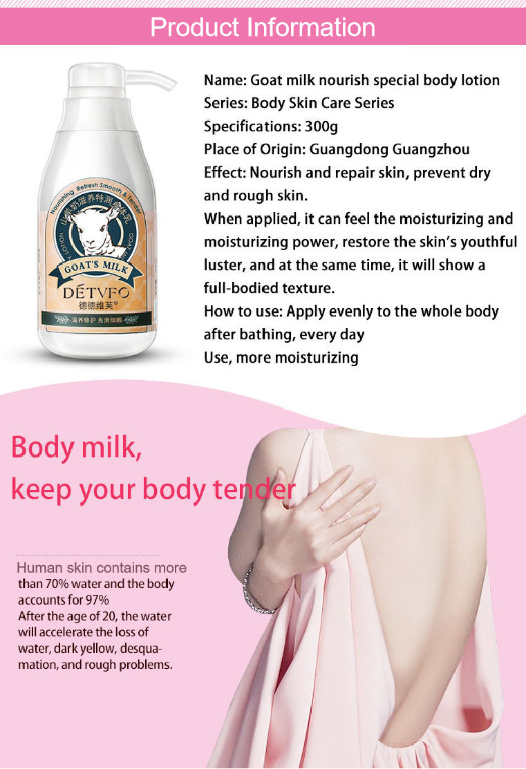 HW HOT Sale DETVFO Goats Milk Body Lotion Whitening Nourishing Moisturizer Body