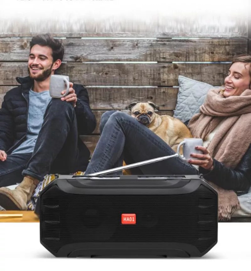 HW Solar Powered Portable Bluetooth Speaker Surrounded Stereo FM Radio LED Lighting Micophone Outdoor Wireless