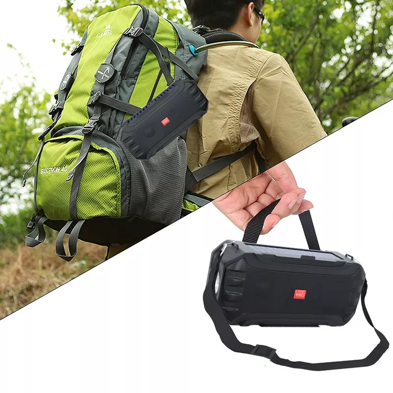 HW Solar Powered Portable Bluetooth Speaker Surrounded Stereo FM Radio LED Lighting Micophone Outdoor Wireless