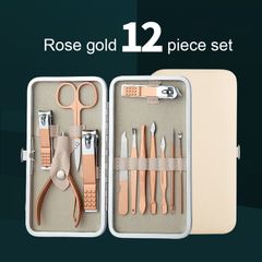 12/18 PCS/Set Nail Clippers Trimmers Ear Spoon Dead Skin Pliers Nail Cutting Stainless Steel Scissors Nail Beauty Manicure Tools Rose gold 12 piece set as picture