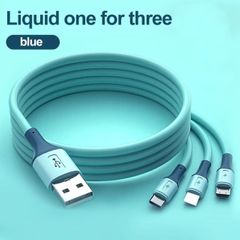 3 In1 Liquid silica gel charging cables Micro USB+type c+iphone Charger Cable Fast Charging data line Data Cables Blue 1M