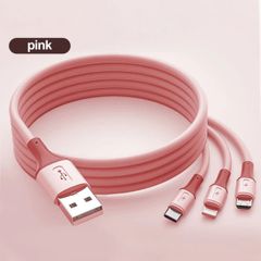 3 In1 Liquid silica gel charging cables Micro USB+type c+iphone Charger Cable Fast Charging data line Data Cables Pink 1M