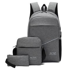 Three piece men's laptop Bags backpack school bags Gray FREE SIZE