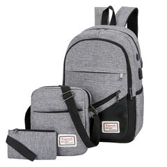 16 inch Men's Bags Three piece backpack leisure business bag Backpacks Gray FREE SIZE