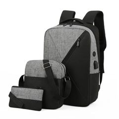Three-piece computer shoulder bag Oxford spinning bag men's and women's backpack business bag school bags Gray one size