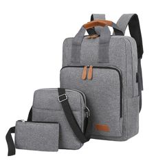 Backpack male student school bag travel bag leisure notebook three-piece business computer bag Gray one size