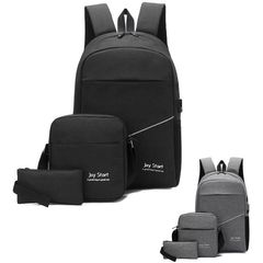 Three piece men's laptop Bags backpack school bags Black FREE SIZE