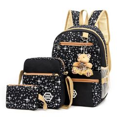 Student backpack mother bag cotton canvas backpack travel bag student schoolbag - black Black one size