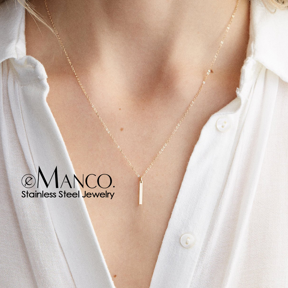 Women&apos;s Vertical Bar Necklace Pendant Simple Classic 14K Gold Stainless Steel Holiday Gift Jewelry