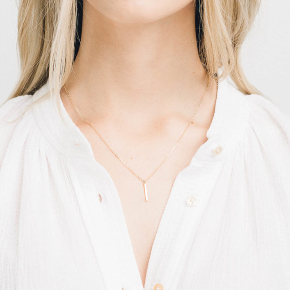 Women&apos;s Vertical Bar Necklace Pendant Simple Classic 14K Gold Stainless Steel Holiday Gift Jewelry