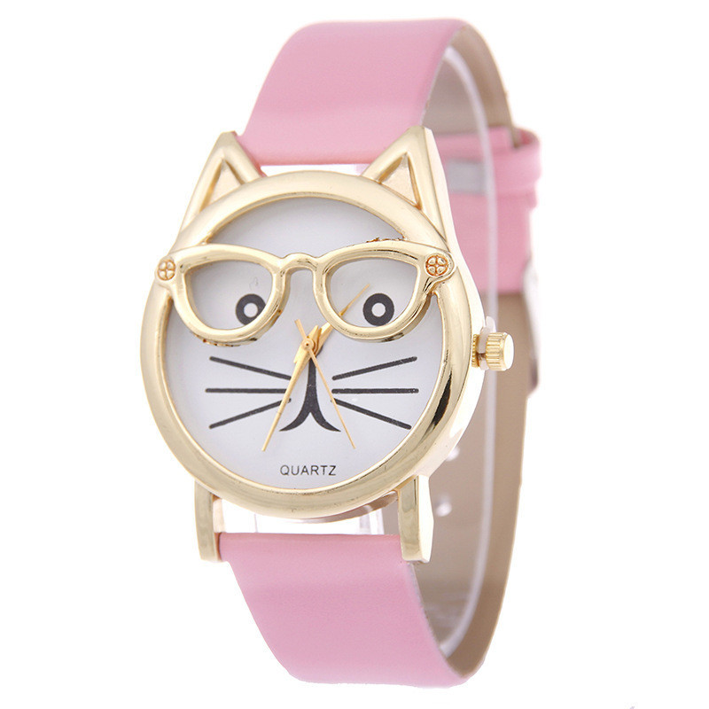 Women's Glasses Cat Watch Belt Watch Korean Version Small Fresh Quartz Decorative Watch Holiday Gift