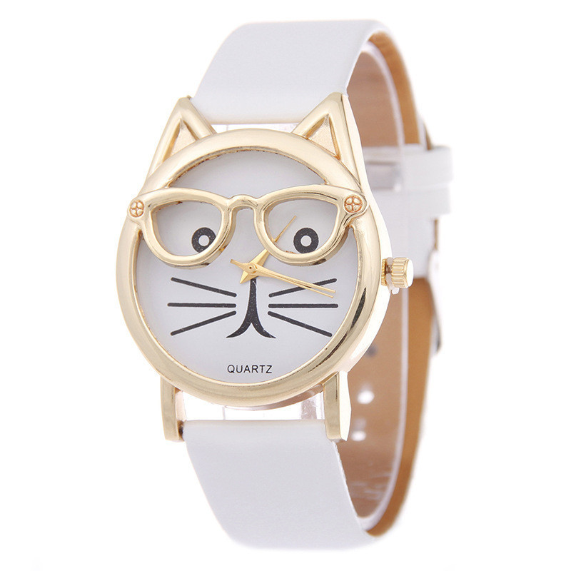 Women's Glasses Cat Watch Belt Watch Korean Version Small Fresh Quartz Decorative Watch Holiday Gift