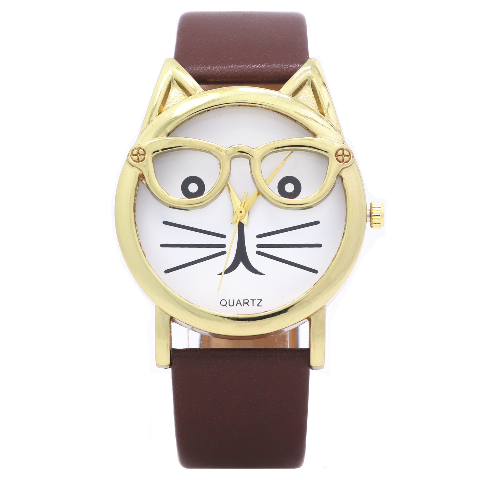 Women's Glasses Cat Watch Belt Watch Korean Version Small Fresh Quartz Decorative Watch Holiday Gift