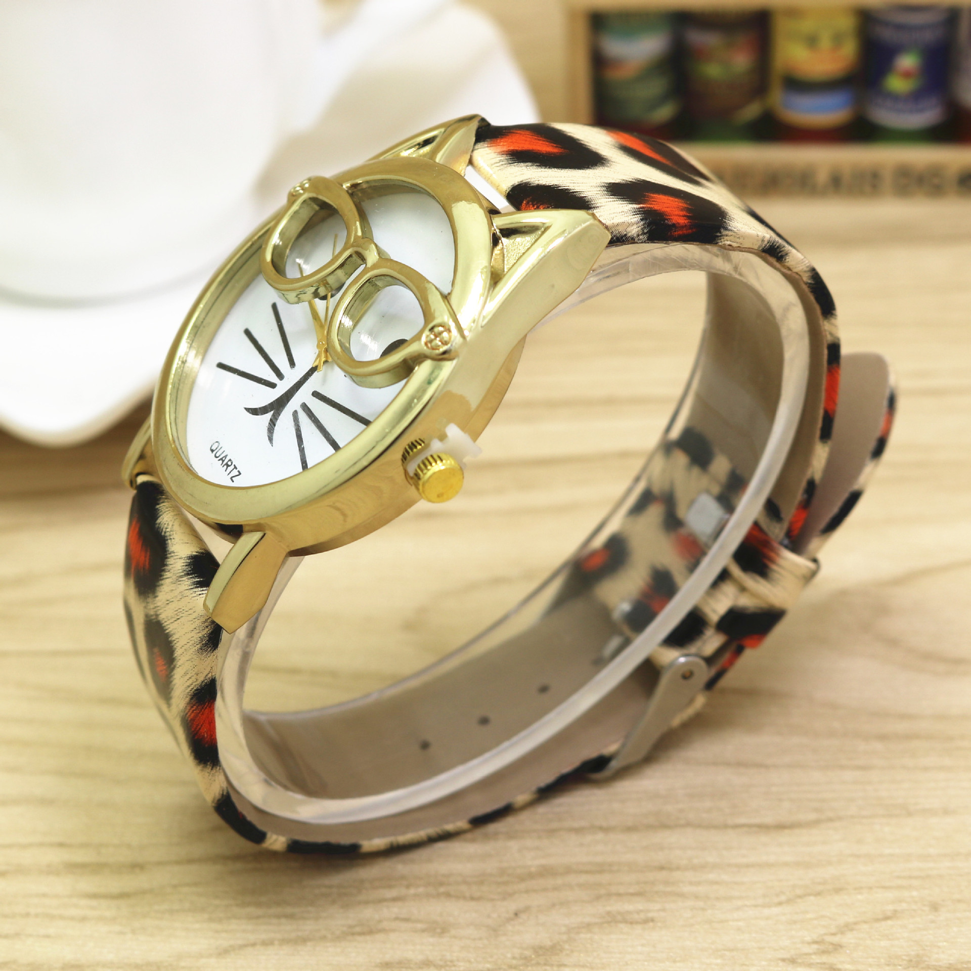 Women's Glasses Cat Watch Belt Watch Korean Version Small Fresh Quartz Decorative Watch Holiday Gift