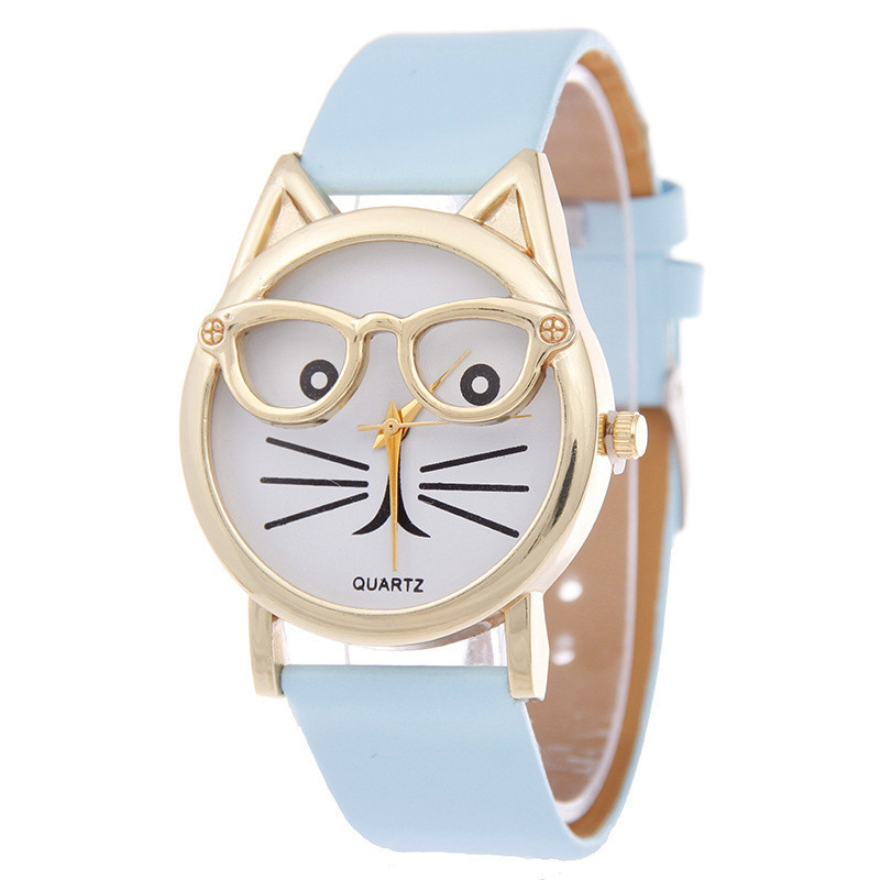 Women's Glasses Cat Watch Belt Watch Korean Version Small Fresh Quartz Decorative Watch Holiday Gift