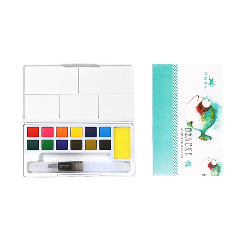 12 Color Solid Watercolor Painting Set Portable Pigment Student Stationery Tools Art Supplies