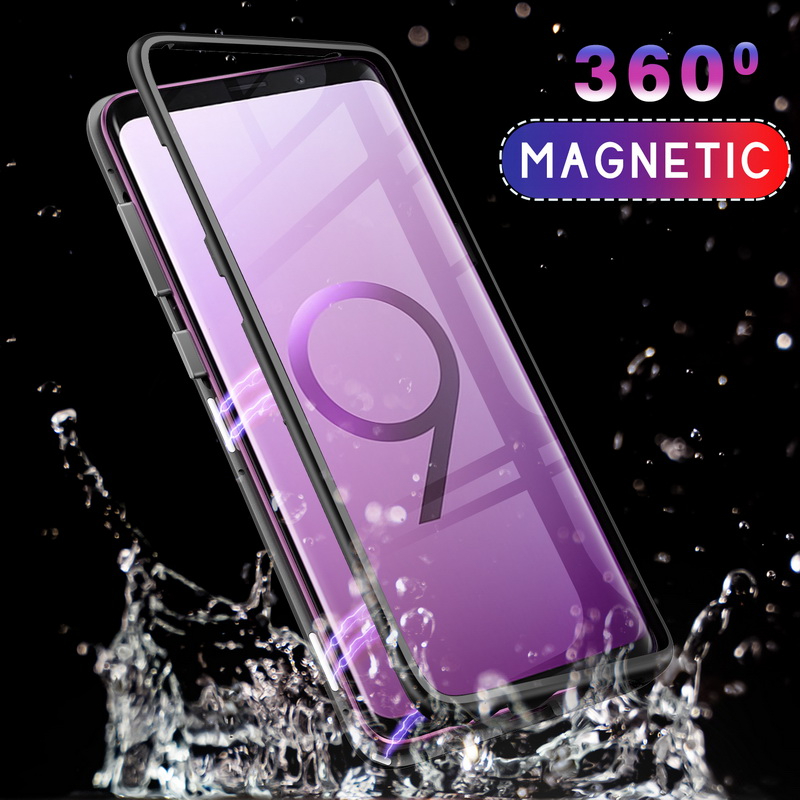 Magnetic Metal Case For Samsung Galaxy S9 S8 S10 Plus Note 8 9 + Tempered Glass Phone Cases