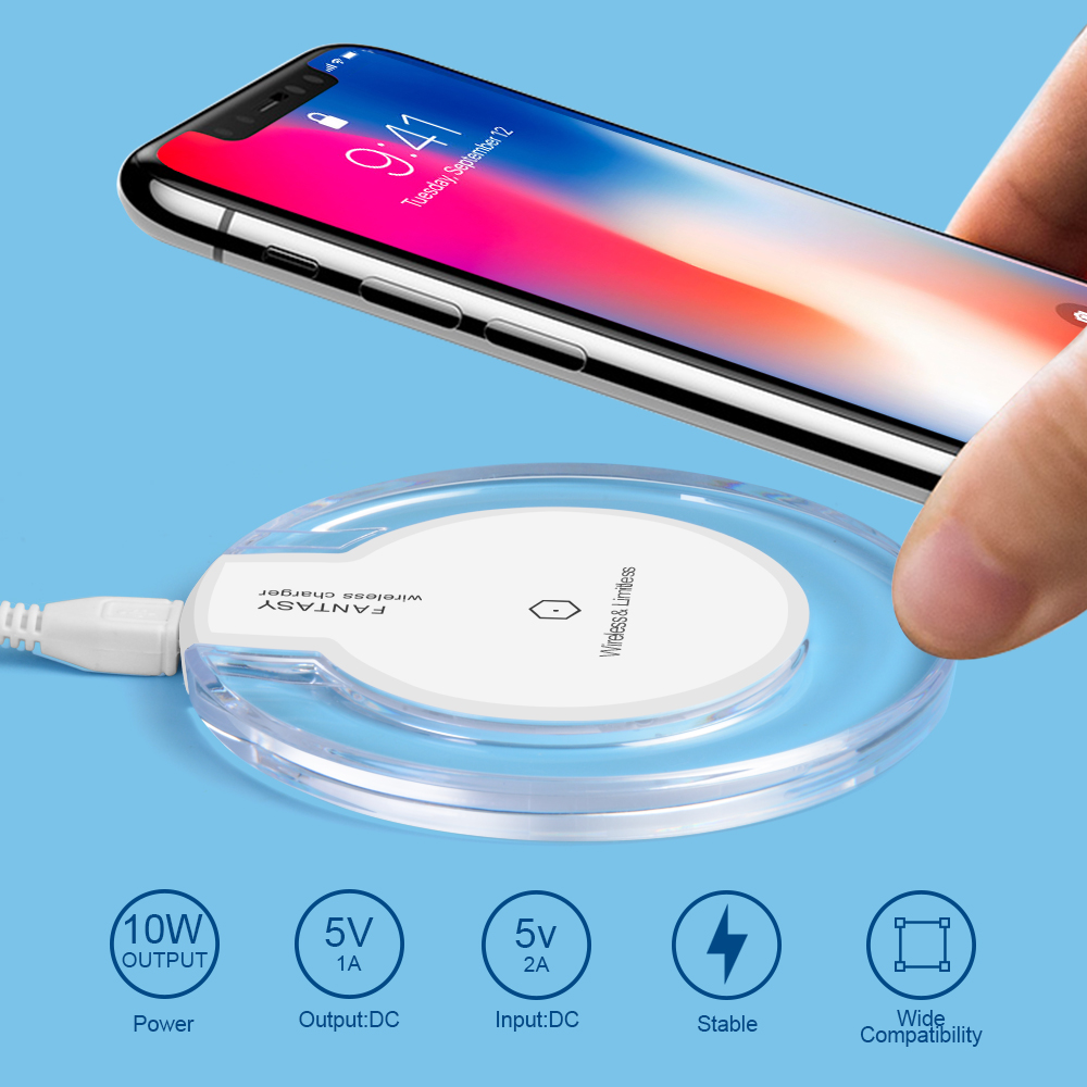 5V 1A Crystal Charging Pad Qi Wireless Charger Receiver for Samsung/ iPhone X Universal Smartphone