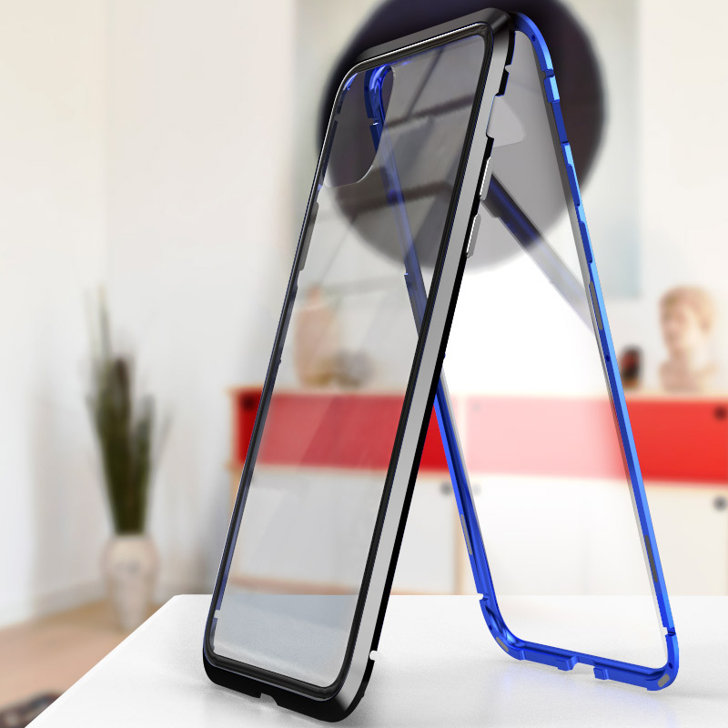 Magnetic Metal Case For iPhone 11/ 11 Pro Max Plus XS Max Transparent Glass Case For  iPhone 11 Pro