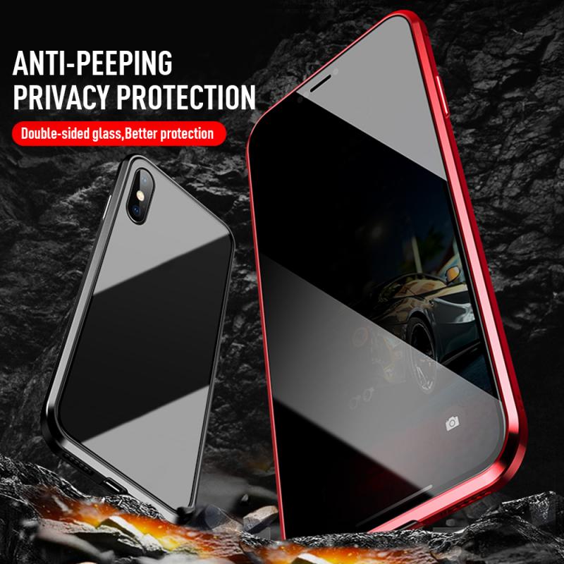 Privacy Tempered Glass Magnetic Case for iPhone 11 11pro XS MAX XR X Anti-peeping Magnet Metal Case