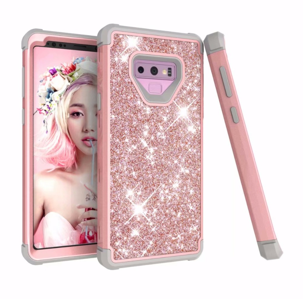 3 in 1 Glitter Hybrid Armor Case For Samsung Galaxy S20 Ultra S10 S20 S9 Plus PC Silicon Cover