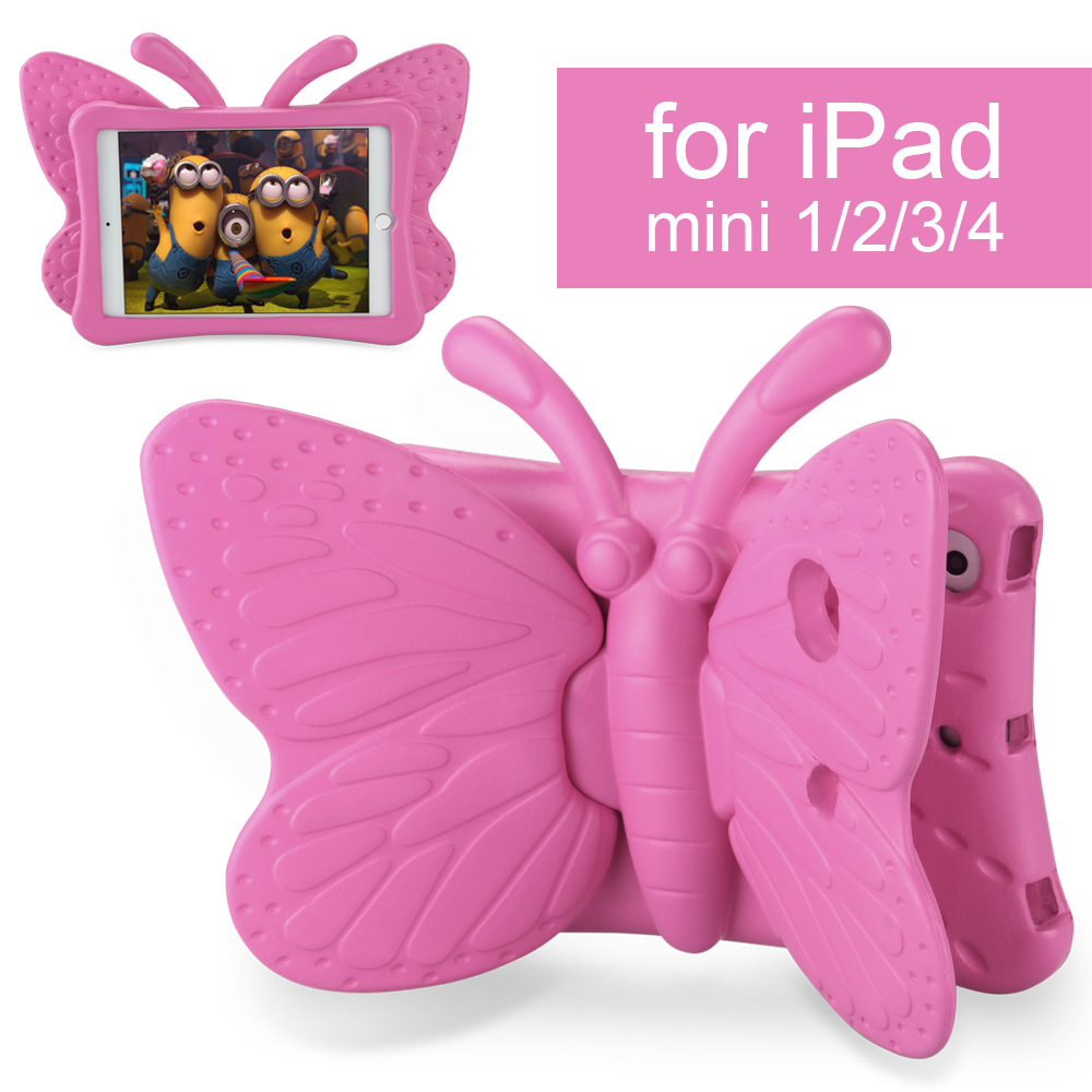 Cartoon Butterfly Stand Shockproof Kids Safe Tablet Case for Apple iPad Mini 1 2  3 4 / Air / Air 2