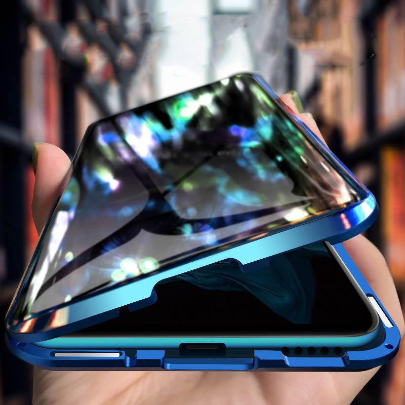 Magnetic Metal Case for Samsung Galaxy S20 S20 Ultra S10 S10 Plus S9 Tempered Glass Front Back Case