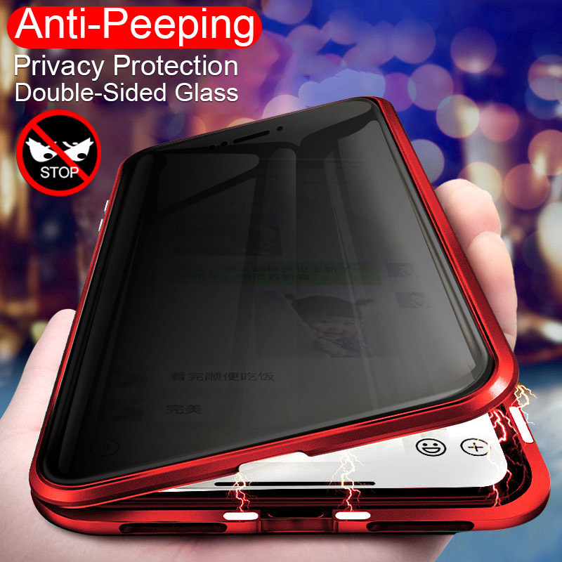 Magnetic Privacy Glass Metal Case For iPhone 11 Pro XS Max X XR 7 8 6s Plus 12 SE 2020 Magnet Case