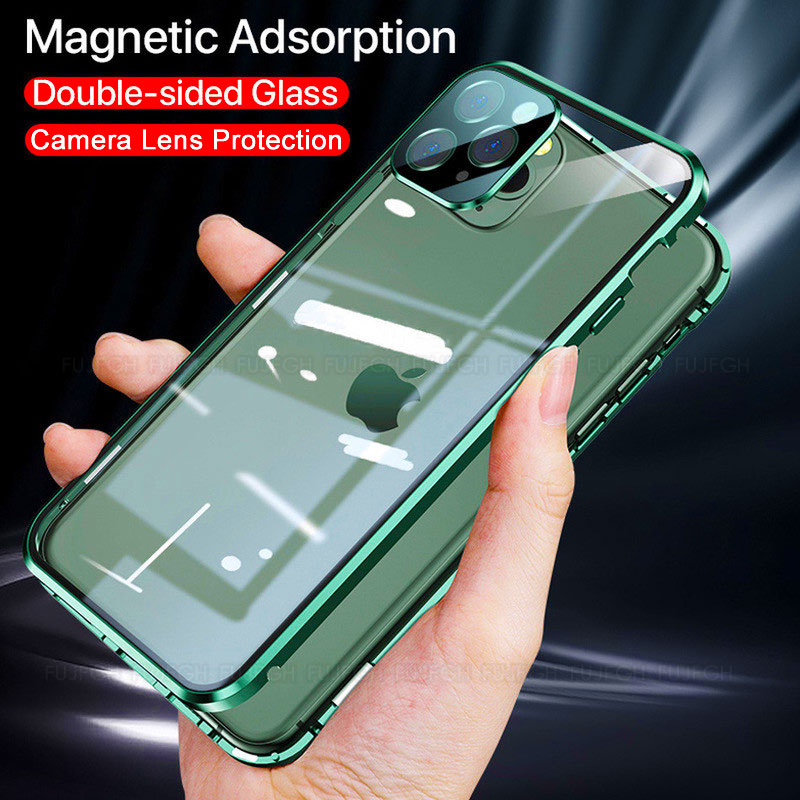 360 Protective Glass Magnetic Metal Case for iPhone 12 11 Pro X XS Max XR Protection Magnet Cover