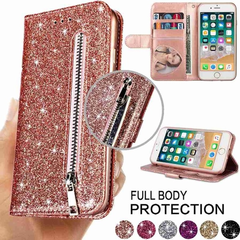Glitter Leather Wallet Card Slots Case For iPhone 6 6S 7 8 11 Pro Max 12 Mini 12 Pro Max XS Max XR