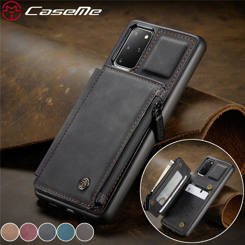 CaseMe Leather Case For Samsung Galaxy S21 Ultra S20 S10 S9 S8 Plus Note 20 Zipper Wallet Card Cover