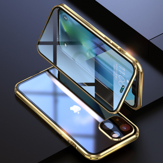 Magnetic Phone Case For iPhone13 Pro Max 13 Mini,All-round Protection Double-Sided Tempered Glass Cover And Metal Anti-drop Frame