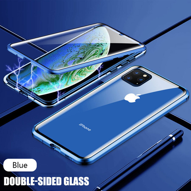 Luxury Phone Case For IPhone X XR XS 6 6S 7 8 11 12 13 Plus Mini SE Pro MAX 2020 360 Double Glass Shell Magnetic Adsorption Case