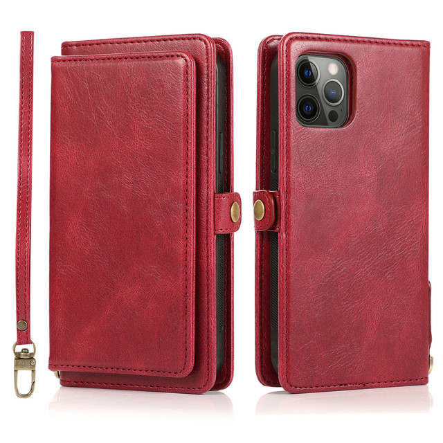 Wallet Case for iPhone 13 Pro Max 13 12 Mini 11 Pro X XS Max 7 8 6S 6 Plus SE 2020 XR Flip Luxury Leather Phone Cards Bags Cover with Strap
