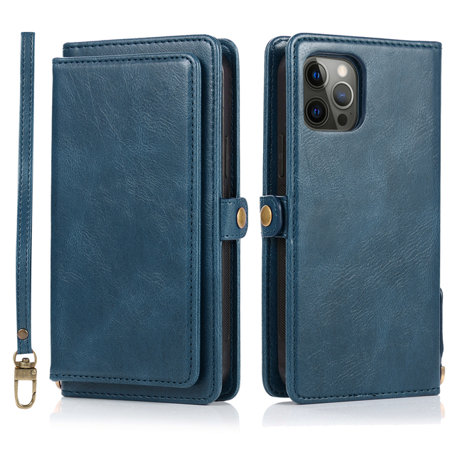 Wallet Case for iPhone 13 Pro Max 13 12 Mini 11 Pro X XS Max 7 8 6S 6 Plus SE 2020 XR Flip Luxury Leather Phone Cards Bags Cover with Strap