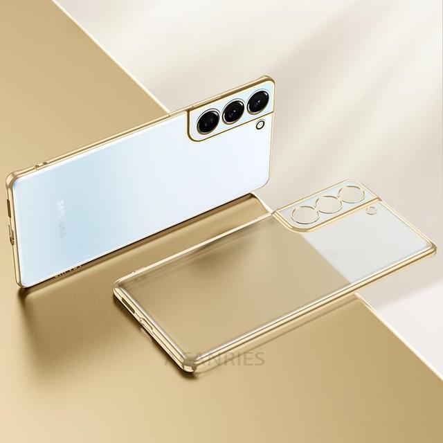 Luxury Gold Plating Phone Case For Samsung Galaxy S21 Ultra S20 Plus S22 S21 20 5g Camera Protect Transparent Silicone Cover