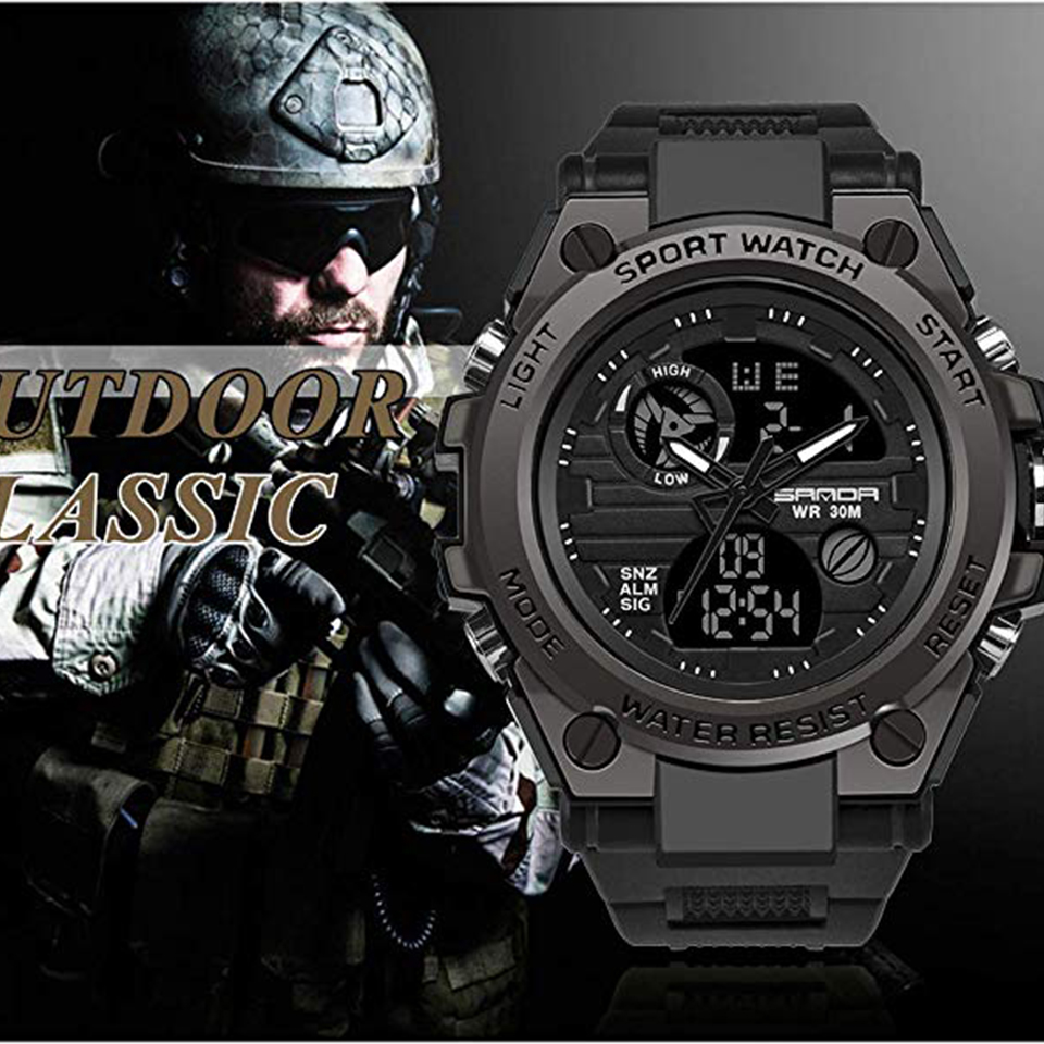 Military Watches Outdoor Sports Watches  LED Stopwatches Waterproof Digital Analog Watches