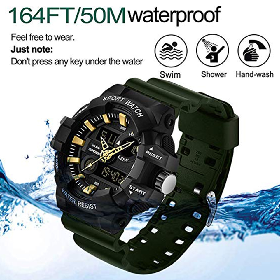 Military Analog Digital Wrist Watch Waterproof Tactical Watches LED Dual Display Alarm Chronograph