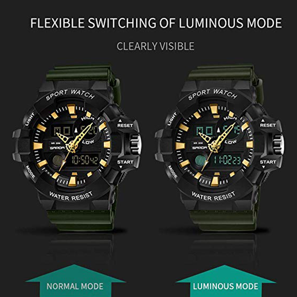 Military Analog Digital Wrist Watch Waterproof Tactical Watches LED Dual Display Alarm Chronograph