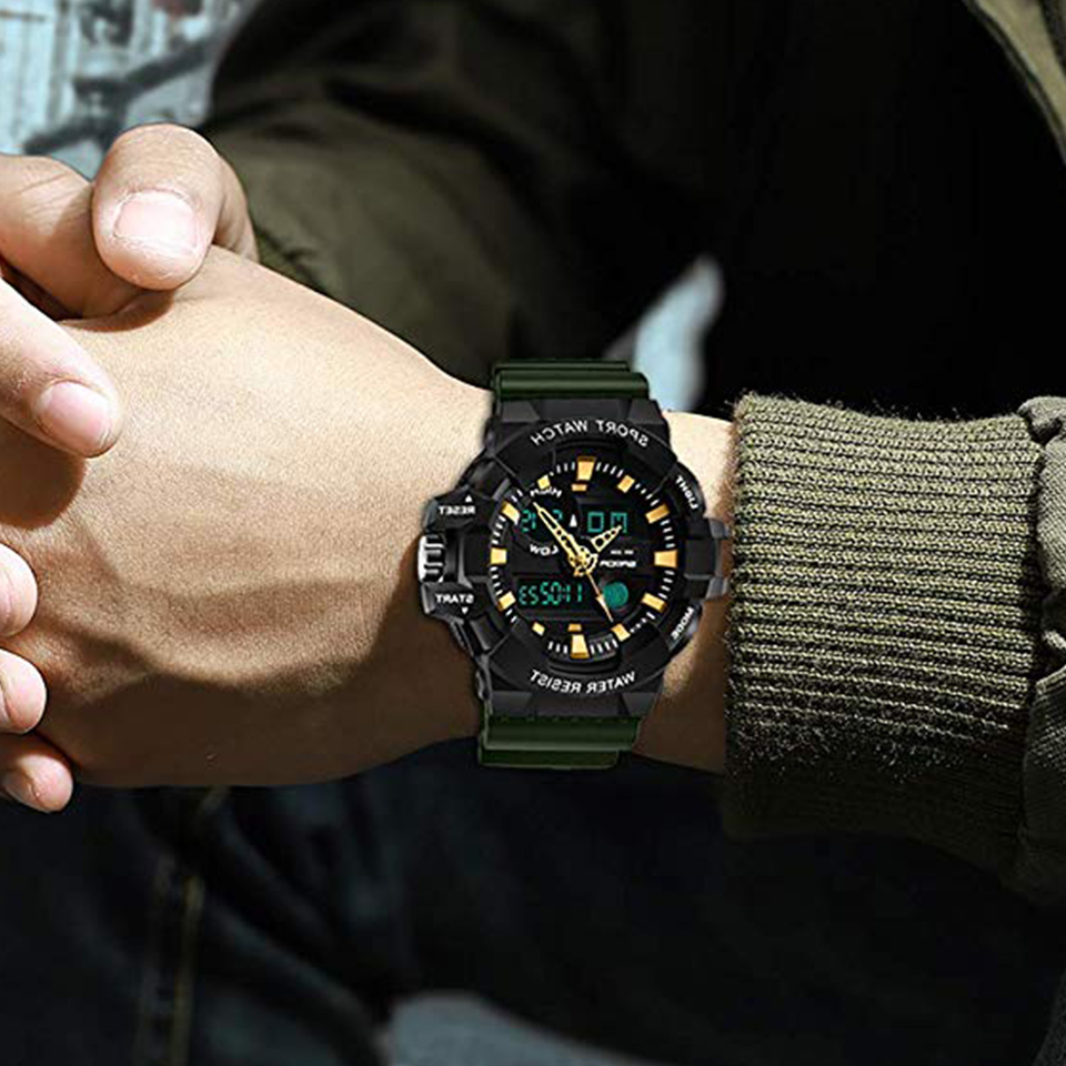 Military Analog Digital Wrist Watch Waterproof Tactical Watches LED Dual Display Alarm Chronograph