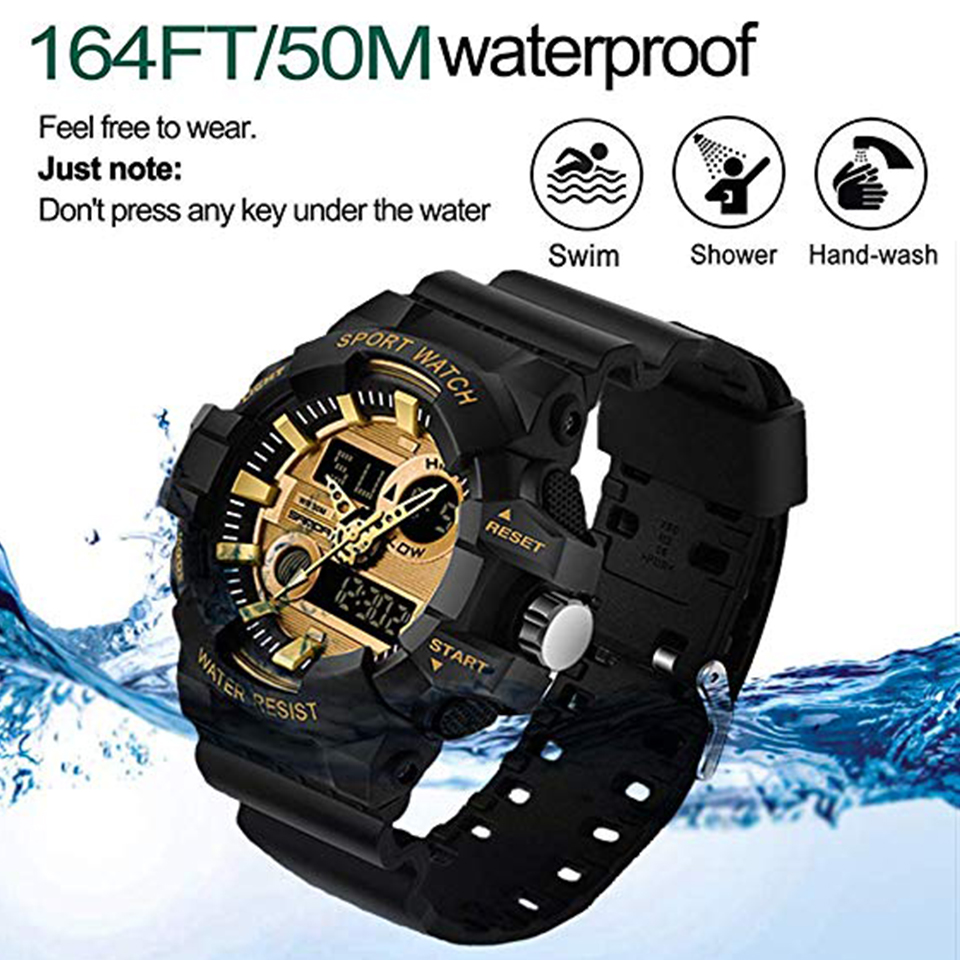 Military Analog Digital Wrist Watch Waterproof Tactical Watches LED Dual Display Alarm Chronograph