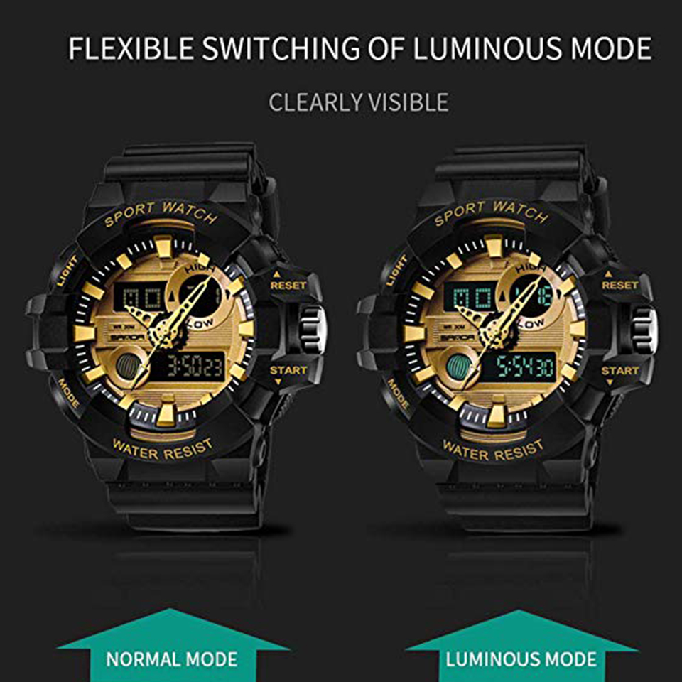 Military Analog Digital Wrist Watch Waterproof Tactical Watches LED Dual Display Alarm Chronograph