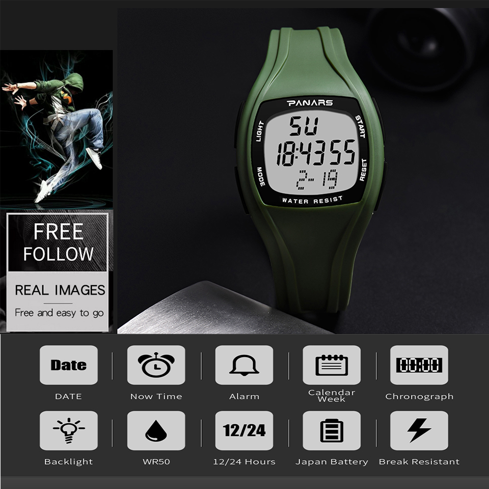 Sports Watch Waterproof LED Backlight  Military Watch  Alarm Distance Counter Alarm Clock Stopwatch