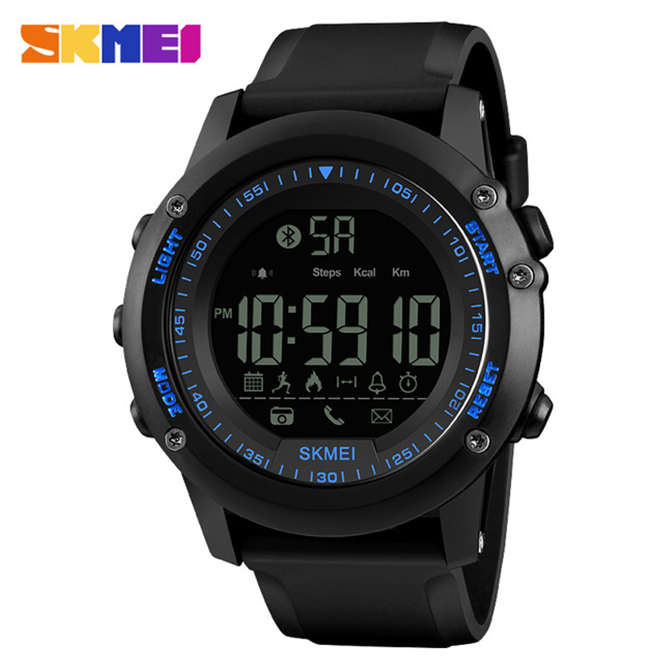 SKMEI Bluetooth Men Smart Sport Watch 5Bar Waterproof Men Digital Wristwatches Pedometer Calories